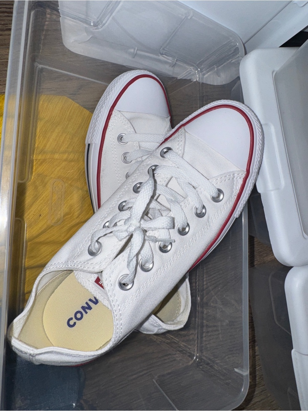 Converse White Low Top Sneakers with Red Trim